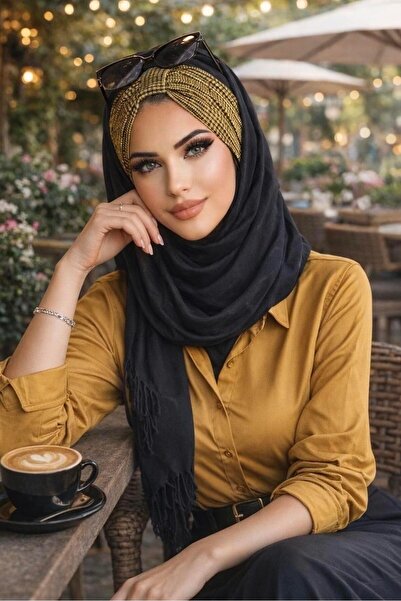 Aişe tesettür Siyah Hardal Kışlık Hazır Şal