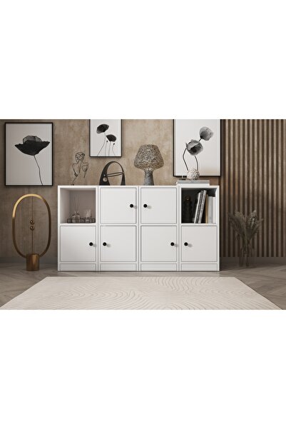 Nettrends Kapaklı Raflı Çok Amaçlı Dolap Beyaz 130 cm Ça d 1080 ç