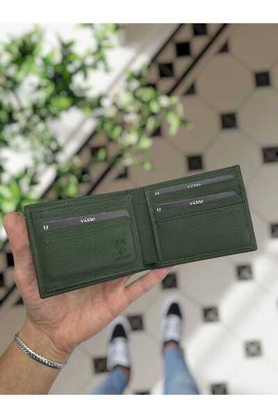 VİSSO Visso 262 Genuine Leather Double Id Compartment Classic Men's Wallet Bag Green Grnda