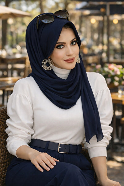 Aişe tesettür Lacivert Şapkalı Şal