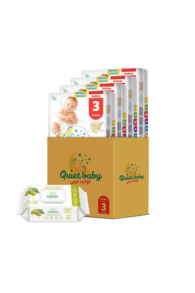 Quiet baby - حفاضات أطفال مقاس 3 (6-12 كجم)، علبة توفير كبيرة تحتوي على 152 ح...