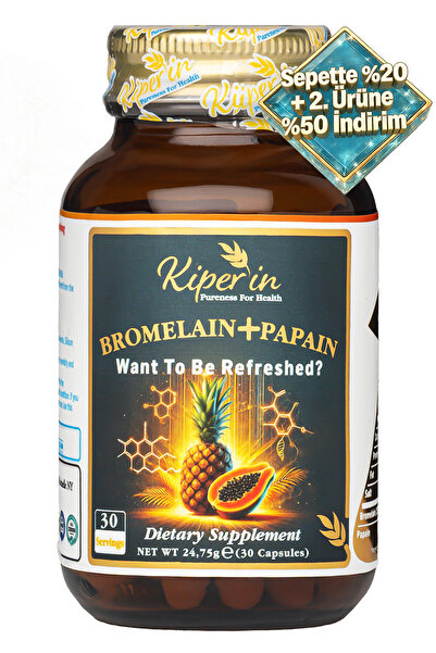Kiperin Bromelain(2500 GDU) & Papain - Doğal Proteolitik Enzim (30Kapsül & 70...