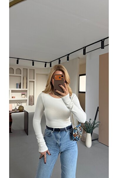 Sezgi Tekin Wide Collar Ecru Cotton Basic Blouse