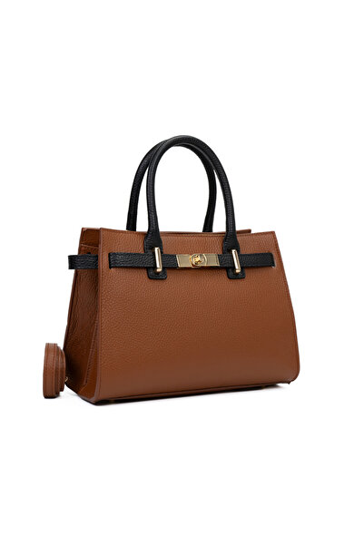 Posete Fagaras Poseta Piele Louise - Coniac-Negru, Geanta Office din Piele Na...