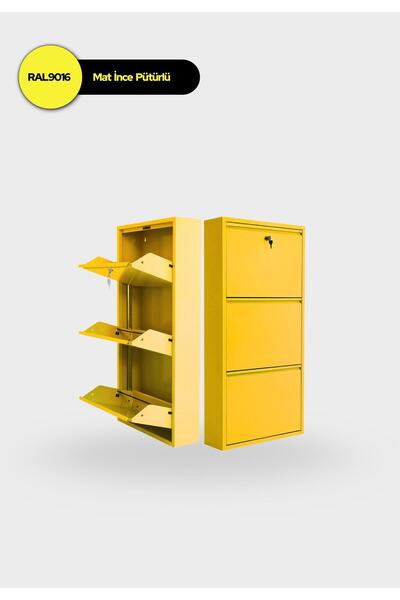 mobilyapratik Kilitli 3'lü Metal Ayakkabılık - Sarı