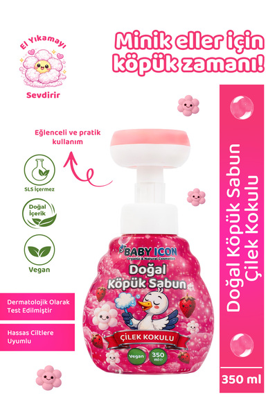 Baby İcon Doğal Çocuk Köpük El Sabunu 350 ml Çilek Kokulu Vegan Parabensiz Çi...