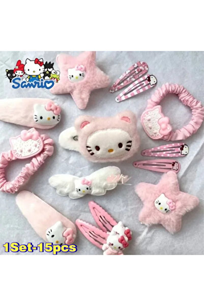 Choice مجموعة من 15 قطعة من إكسسوارات شعر هيلو كيتي الكرتونية الوردية القطيفة...