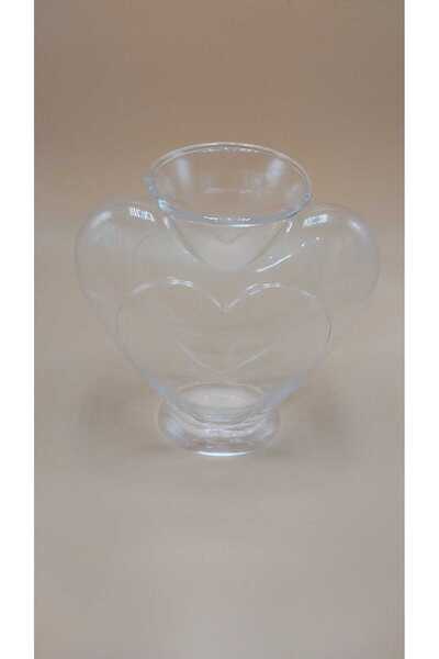 Ebruli hediyelik Vaza Inima din Sticla Handmade Transparenta 23cm