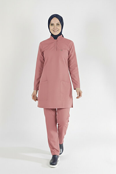 Pratik Medikal بدلة حجاب للممرضات من الليكرا باللون الوردي المغبر