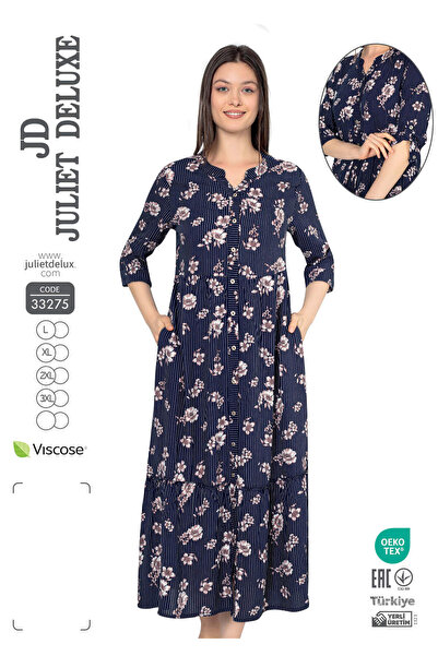 Juliet Deluxe Kadın Dokuma Viskon Kumaş Uzun Kollu Düğmeli Elbise 33275