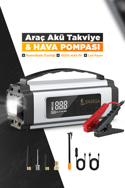 EN SİGA Araba Oto Araç Akü Takviye'li Kompresör Dijital Ekranlı Lastik Şişirm...