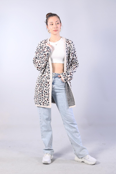 Mckanzie 01934 Colorful Leopard Buttonless Cardigan