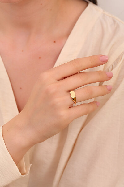 Altınkesesi 14 Ayar Altın Dikdörtgen Sade Yüzük