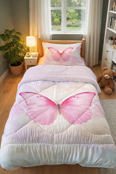 Evmila Pink Butterfly Digital Printed Single Child Sleeping Set - Quilt