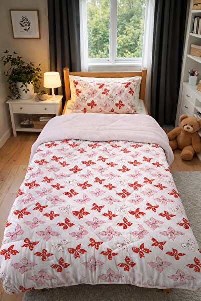 Evmila Ροζ Φιόγκος, Παιδικό Σετ Ύπνου με Σχέδιο Κορδέλας - Βελούδινο Πάπλωμα