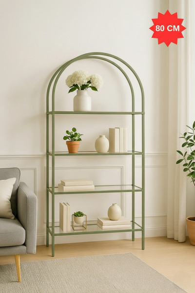 DEKOPRATİK Mona Yeşil Kitaplık Dekoratif Aksesuar Rafı Şeffaf Cam