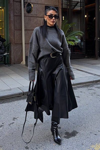 Lijuri Fusta neagră din piele cu talie înaltă 4068 R4-E-K3