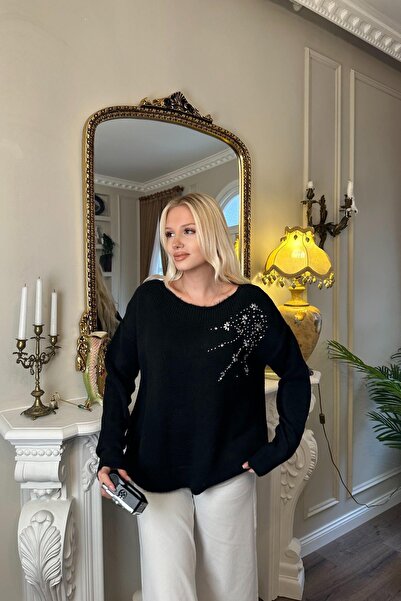 lizge giyim Boat Neck Stone Detail Knitwear Sweater