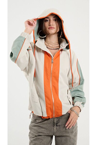 Khaki Raincoat with Orange Ribbon Detail