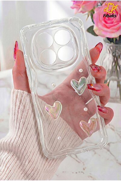 Fibaks Redmi Note 14 Pro Case Heart Pearl Design Patterned Camera Protected T...