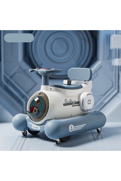 Generic 2-in-1 Electric Spacecraft Sliding Balance Bike 4 Wheels Kids Swing C...