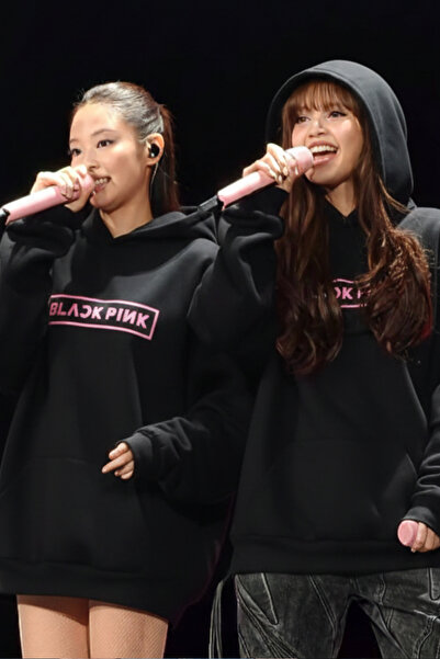 rathorion 3 İplik BLACKPINK Logolu Siyah Unisex Oversize Hoodie