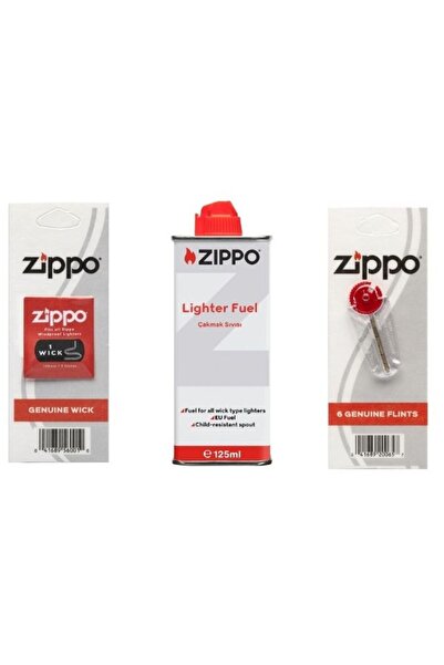 Zippo Çakmak ikmal Seti 1 Bidon Benzin 1 Fitil 1 Paket Taş Set5