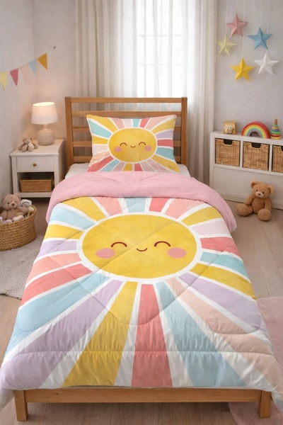 Evmila Παιδικό σετ ύπνου με θέμα τον Χαμογελαστό Ήλιο - Ροζ Λούτρινο