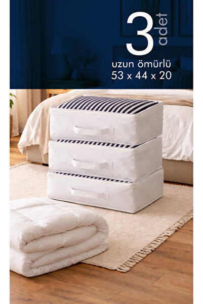 Vedsey Home Organizer 3'lü Set Düzenleyici Yorgan Hurcu Lacivert Çizgili 53x4...