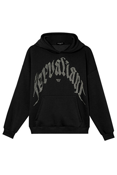 Fer Valiant Hanorac unisex supradimensionat cu glugă, cu imprimeu curbat cu p...