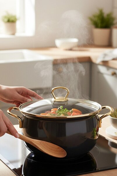 ALBETTO Emaye Yoğurt Tenceresi Bakraç 20cm 2500ml Siyah Gold