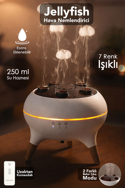 mimtec Jellyfish Hava Nemlendirici - Kumandalı 7 Renk Led Işıklı Buhar Makine...