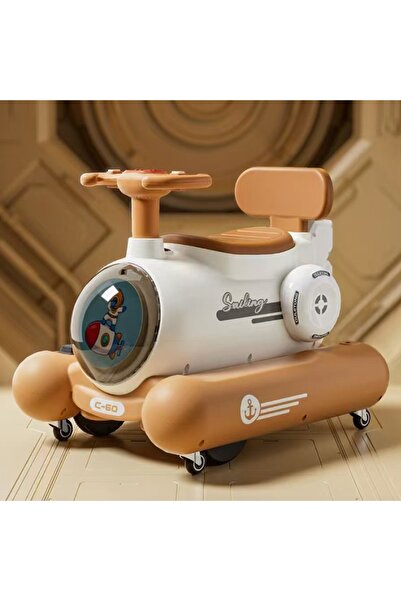 Generic 2-in-1 Electric Spacecraft Sliding Balance Bike 4 Wheels Kids Swing C...