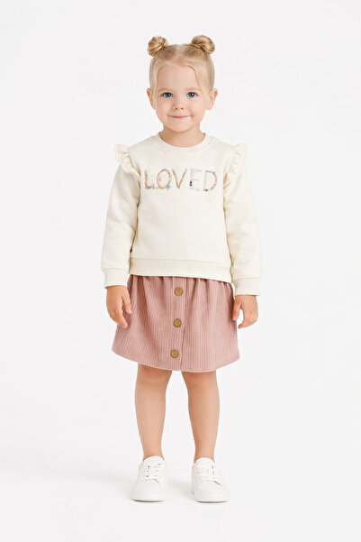 RAPAPA LOVED Κεντημένο εκρού επένδυση fleece Σετ κοριτσίστικο με τοπ και βελο...