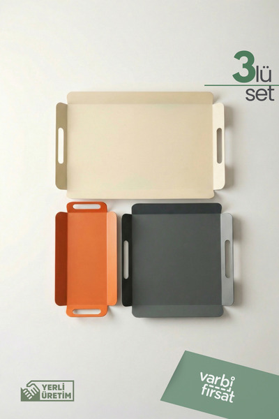 Varbifırsat مجموعة صواني معدنية حديثة مكونة من 3 قطع