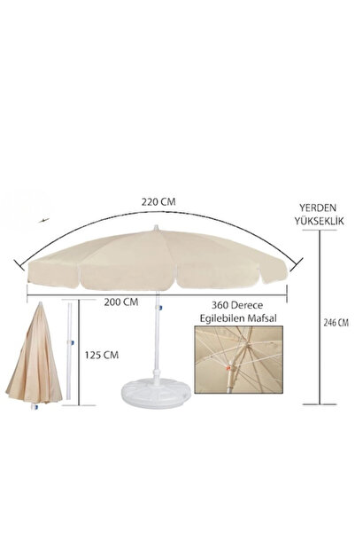 Genel Markalar 10 Telli Kalın Polyester Kumaşlı Balkon, Plaj Şemsiyesi (bidon...