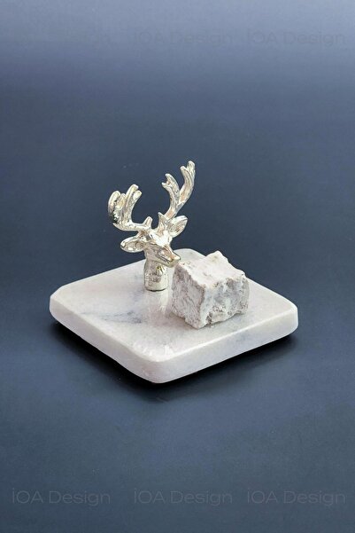 ioadesign Marble Turkish Delight Bowl with Deer Figure - Silver Color