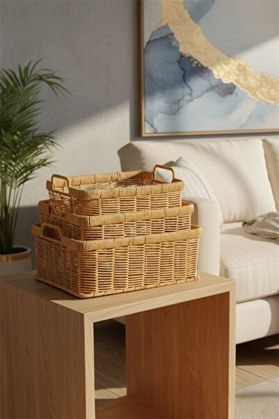 Bayev Набір з 3 дерев'яних плетених прямокутних кошиків 6064 - 3 розміри Набі...