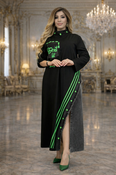 Yeşilmoda Spor elbise 140 cm  elbise  boyi  3iplik  likra ile kot kumaş işlem...