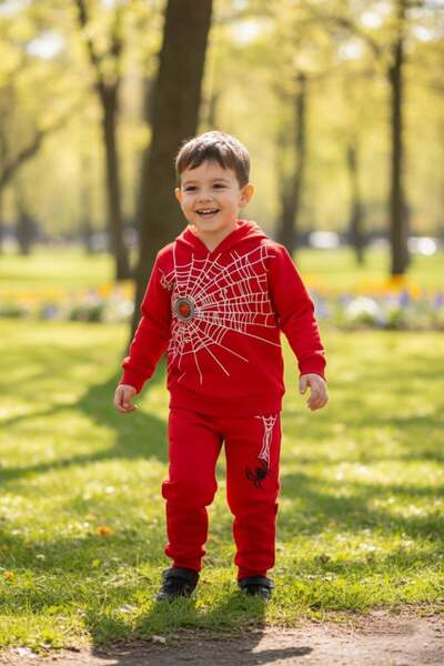 Fulla Moda Spider Printed Lighted Hooded Boy's Set