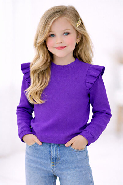 özge başaran Kız Çocuk, Kız Bebek Likralı, Fırfırlı Omuz Uzun Kollu Tişort Pa...