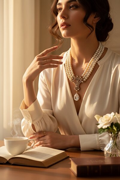 FAYRA ACCESSORIES Kristal Taşlı Hayat Ağacı Figür İnci Kolye