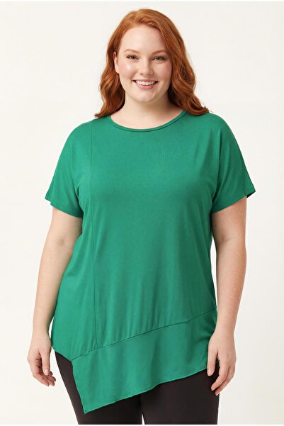 Ebsumu Γυναικεία φαρδιά πράσινη μπλούζα ασύμμετρης κοπής Plus Size