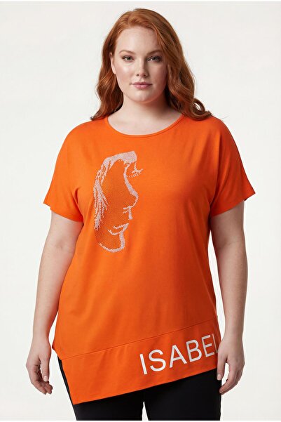 Ebsumu Πολύχρωμη μπλούζα με στάμπα με πορτοκαλί πέτρα