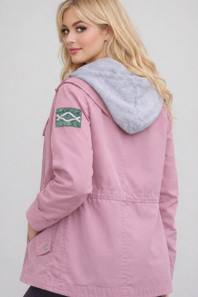 merysare سترة جبردين مفصلة بـ طقم فيست جيوب و بغطاء رأس قطن ممشط للنساء