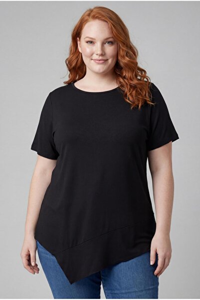 Ebsumu Γυναικεία φαρδιά μαύρη μπλούζα ασύμμετρης κοπής Plus Size