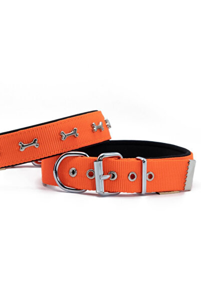 Doggie Comfort Woven Bone Dog Collar Medium Orange 3x42-50 Cm