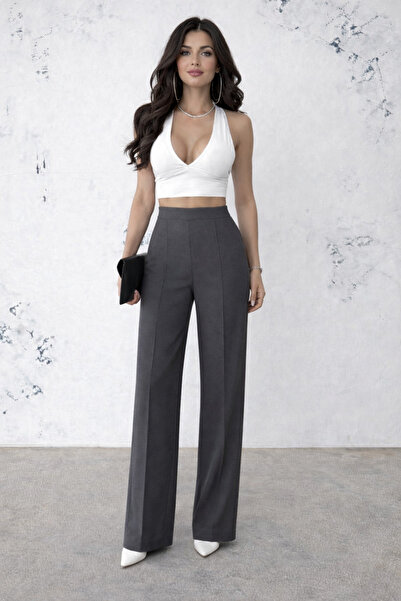 RAMİOR COLLECTION Women's Anthracite Green Modal Fabric High Waist Palazzo Tr...