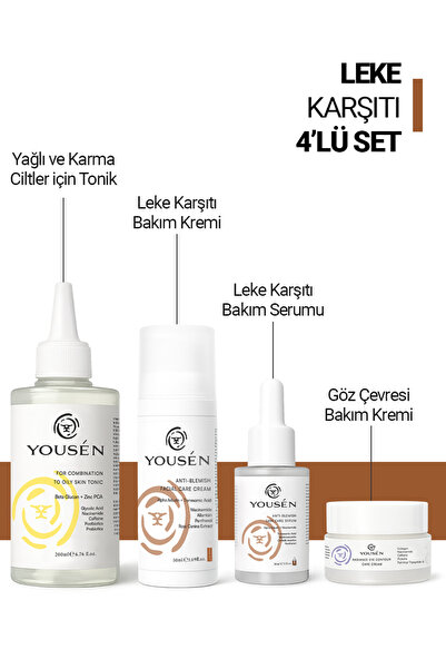 Yousen Karma ve Yağlı Ciltler için Leke Karşıtı 4'lü Bakım Seti