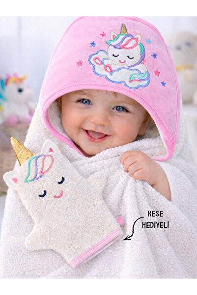 Tomuycuk %100 Pamuklu Başlıklı & Nakışlı Bebek Banyo Havlusu- Yumuşak & Su Em...